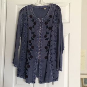 Jean flower button down long
